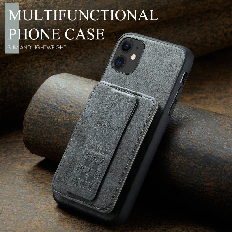 For iPhone 11 Pro Max Fierre Shann Oil Wax Cow Leather Card Holder Back Phone Case(Grey) - iPhone 11 Pro Max Cases by FIERRE SHANN | Online Shopping UK | buy2fix
