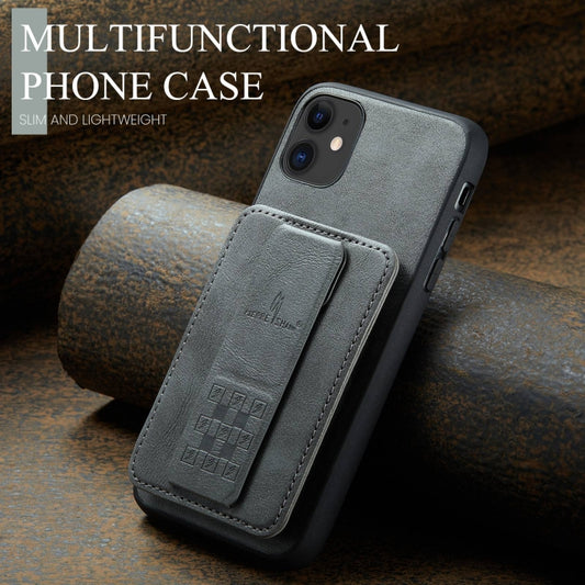 For iPhone 11 Pro Max Fierre Shann Oil Wax Cow Leather Card Holder Back Phone Case(Grey) - iPhone 11 Pro Max Cases by FIERRE SHANN | Online Shopping UK | buy2fix