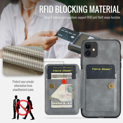 For iPhone 11 Pro Max Fierre Shann Oil Wax Cow Leather Card Holder Back Phone Case(Grey) - iPhone 11 Pro Max Cases by FIERRE SHANN | Online Shopping UK | buy2fix