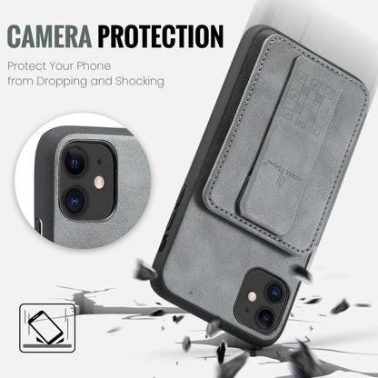 For iPhone 11 Pro Max Fierre Shann Oil Wax Cow Leather Card Holder Back Phone Case(Grey) - iPhone 11 Pro Max Cases by FIERRE SHANN | Online Shopping UK | buy2fix
