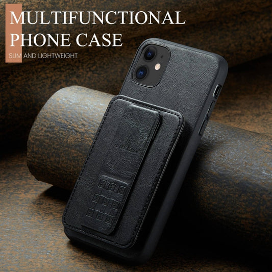 For iPhone 11 Fierre Shann Oil Wax Cow Leather Card Holder Back Phone Case(Black) - iPhone 11 Cases by FIERRE SHANN | Online Shopping UK | buy2fix