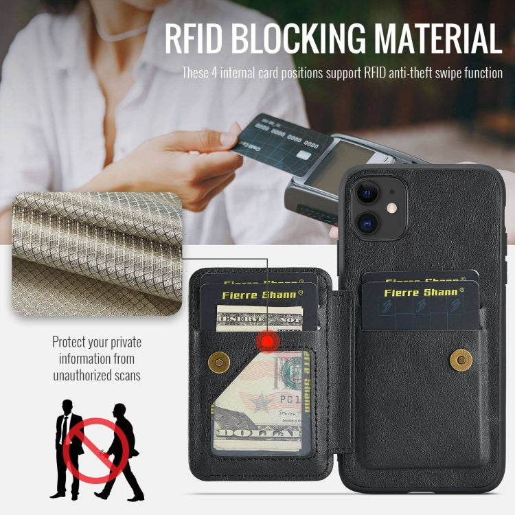 For iPhone 11 Fierre Shann Oil Wax Cow Leather Card Holder Back Phone Case(Black) - iPhone 11 Cases by FIERRE SHANN | Online Shopping UK | buy2fix