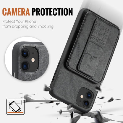 For iPhone 11 Fierre Shann Oil Wax Cow Leather Card Holder Back Phone Case(Black) - iPhone 11 Cases by FIERRE SHANN | Online Shopping UK | buy2fix
