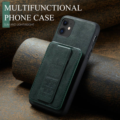 For iPhone 11 Pro Fierre Shann Oil Wax Cow Leather Card Holder Back Phone Case(Green) - iPhone 11 Pro Cases by FIERRE SHANN | Online Shopping UK | buy2fix