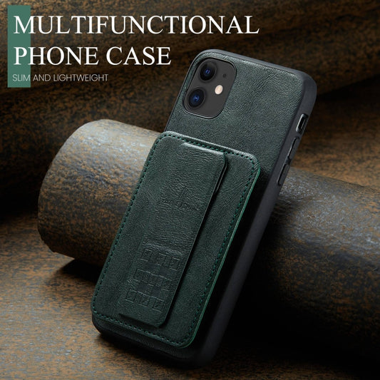 For iPhone 11 Pro Fierre Shann Oil Wax Cow Leather Card Holder Back Phone Case(Green) - iPhone 11 Pro Cases by FIERRE SHANN | Online Shopping UK | buy2fix