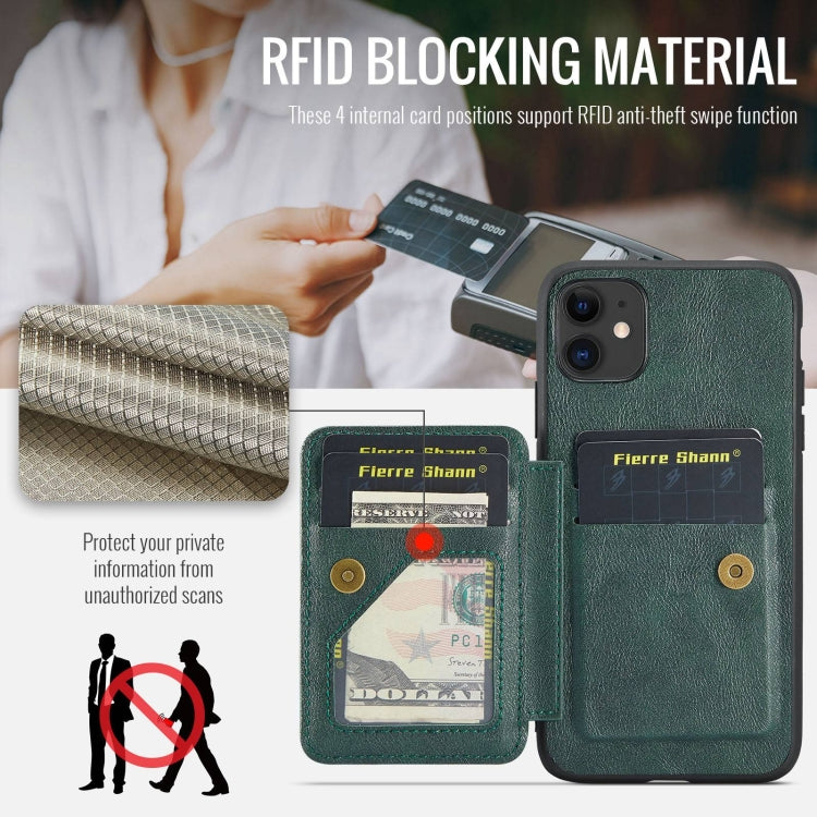 For iPhone 11 Pro Fierre Shann Oil Wax Cow Leather Card Holder Back Phone Case(Green) - iPhone 11 Pro Cases by FIERRE SHANN | Online Shopping UK | buy2fix