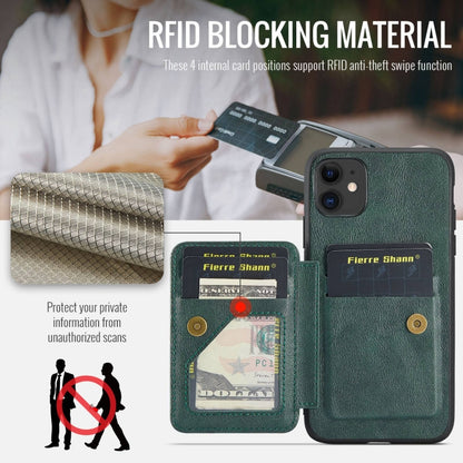 For iPhone 11 Pro Fierre Shann Oil Wax Cow Leather Card Holder Back Phone Case(Green) - iPhone 11 Pro Cases by FIERRE SHANN | Online Shopping UK | buy2fix