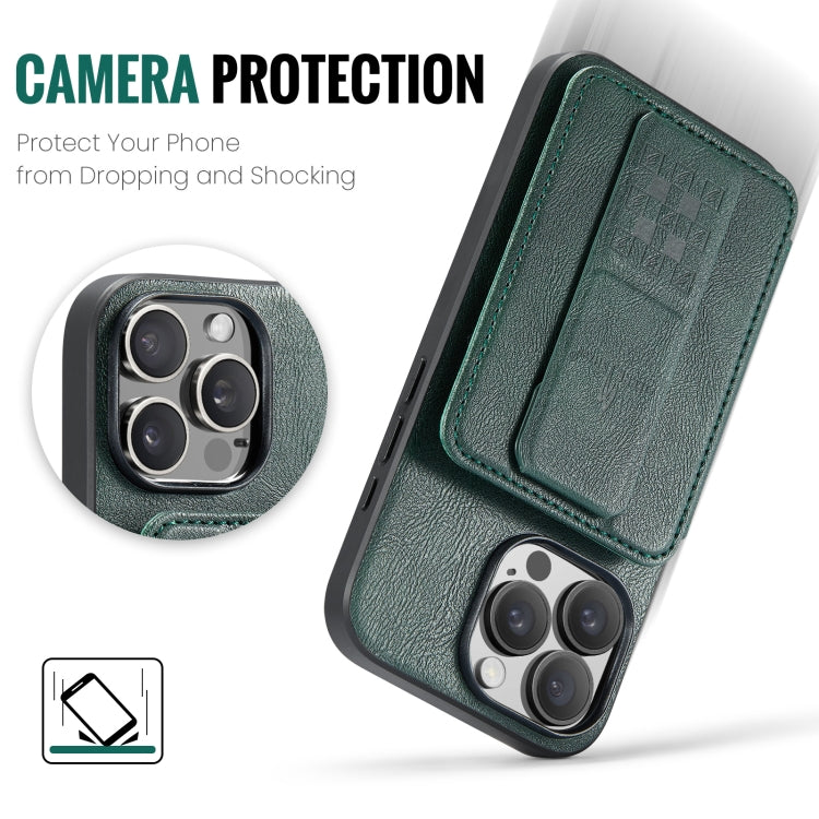 For iPhone 16 Pro Max Fierre Shann Oil Wax Cow Leather Card Holder Back Phone Case(Green) by FIERRE SHANN