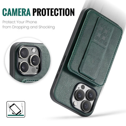 For iPhone 16 Pro Max Fierre Shann Oil Wax Cow Leather Card Holder Back Phone Case(Green) by FIERRE SHANN