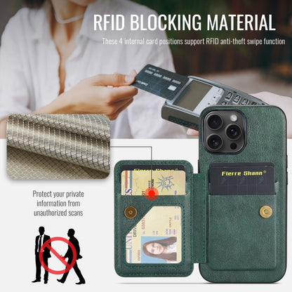 For iPhone 16 Pro Max Fierre Shann Oil Wax Cow Leather Card Holder Back Phone Case(Green) by FIERRE SHANN