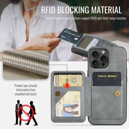 For iPhone 16 Pro Max Fierre Shann Oil Wax Cow Leather Card Holder Back Phone Case(Grey) by FIERRE SHANN