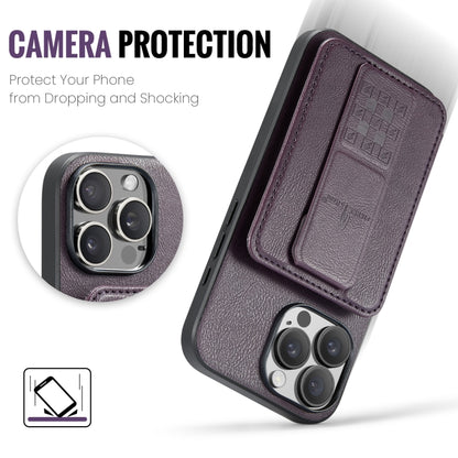 For iPhone 16 Pro Max Fierre Shann Oil Wax Cow Leather Card Holder Back Phone Case(Purple) by FIERRE SHANN