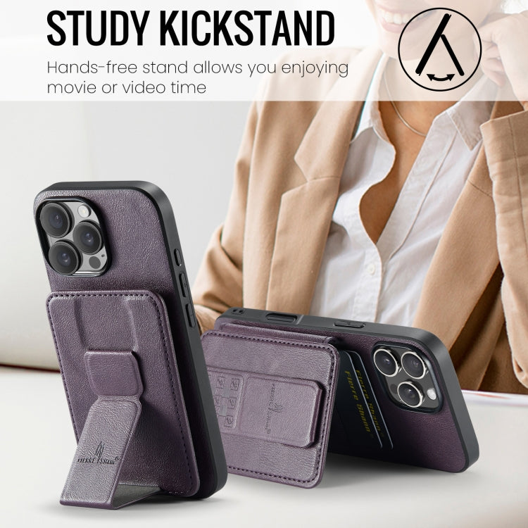 For iPhone 16 Pro Max Fierre Shann Oil Wax Cow Leather Card Holder Back Phone Case(Purple) by FIERRE SHANN