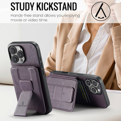 For iPhone 16 Pro Max Fierre Shann Oil Wax Cow Leather Card Holder Back Phone Case(Purple) by FIERRE SHANN