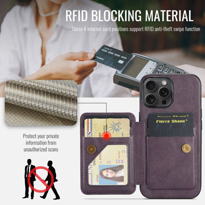 For iPhone 16 Pro Max Fierre Shann Oil Wax Cow Leather Card Holder Back Phone Case(Purple) by FIERRE SHANN