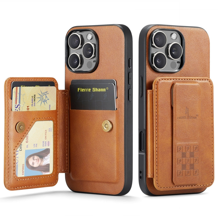 For iPhone 16 Pro Max Fierre Shann Oil Wax Cow Leather Card Holder Back Phone Case(Brown) by FIERRE SHANN