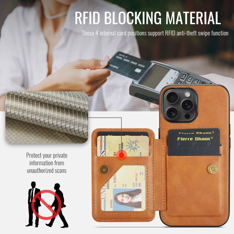 For iPhone 16 Pro Max Fierre Shann Oil Wax Cow Leather Card Holder Back Phone Case(Brown) by FIERRE SHANN