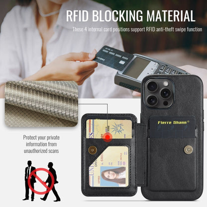 For iPhone 16 Pro Fierre Shann Oil Wax Cow Leather Card Holder Back Phone Case(Black) by FIERRE SHANN