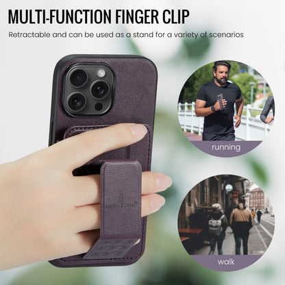 For iPhone 16 Pro Fierre Shann Oil Wax Cow Leather Card Holder Back Phone Case(Purple) by FIERRE SHANN