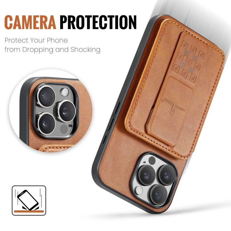 For iPhone 16 Pro Fierre Shann Oil Wax Cow Leather Card Holder Back Phone Case(Brown) by FIERRE SHANN