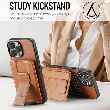 For iPhone 16 Pro Fierre Shann Oil Wax Cow Leather Card Holder Back Phone Case(Brown) by FIERRE SHANN