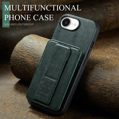 For iPhone 16e Fierre Shann Oil Wax Cow Leather Card Holder Back Phone Case(Green) - iPhone 16e Cases by FIERRE SHANN | Online Shopping UK | buy2fix