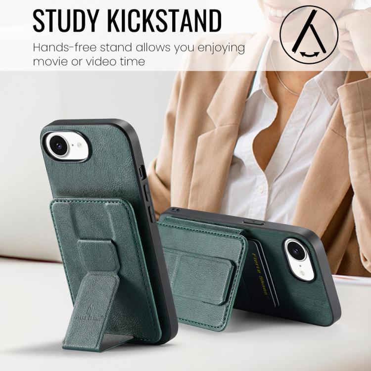 For iPhone 16e Fierre Shann Oil Wax Cow Leather Card Holder Back Phone Case(Green) - iPhone 16e Cases by FIERRE SHANN | Online Shopping UK | buy2fix