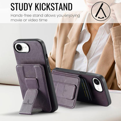 For iPhone 16e Fierre Shann Oil Wax Cow Leather Card Holder Back Phone Case(Purple) - iPhone 16e Cases by FIERRE SHANN | Online Shopping UK | buy2fix