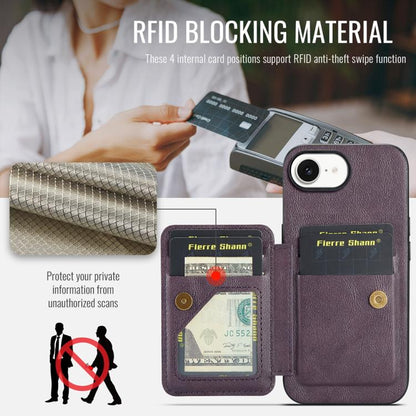 For iPhone 16e Fierre Shann Oil Wax Cow Leather Card Holder Back Phone Case(Purple) - iPhone 16e Cases by FIERRE SHANN | Online Shopping UK | buy2fix