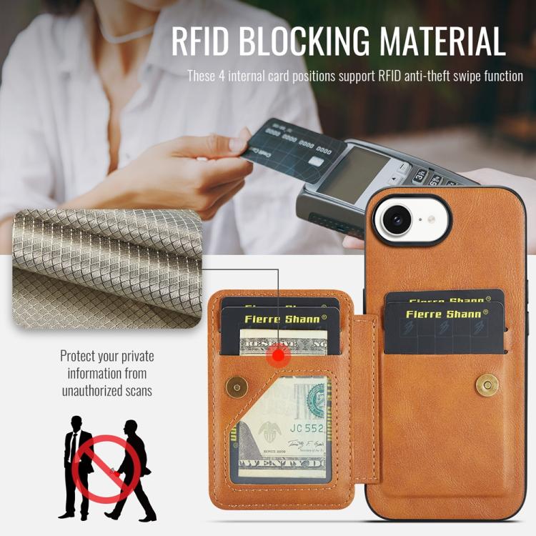 For iPhone 16e Fierre Shann Oil Wax Cow Leather Card Holder Back Phone Case(Brown) - iPhone 16e Cases by FIERRE SHANN | Online Shopping UK | buy2fix