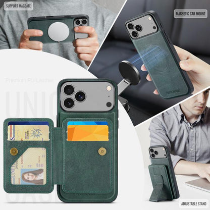 For iPhone 17 Pro Max Fierre Shann Oil Wax Cow Leather Card Holder Back Phone Case(Green) - iPhone 17 Pro Max Cases by FIERRE SHANN | Online Shopping UK | buy2fix