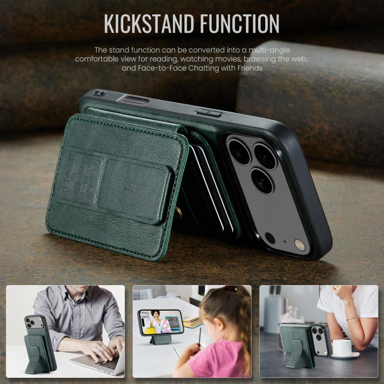 For iPhone 17 Pro Max Fierre Shann Oil Wax Cow Leather Card Holder Back Phone Case(Green) - iPhone 17 Pro Max Cases by FIERRE SHANN | Online Shopping UK | buy2fix