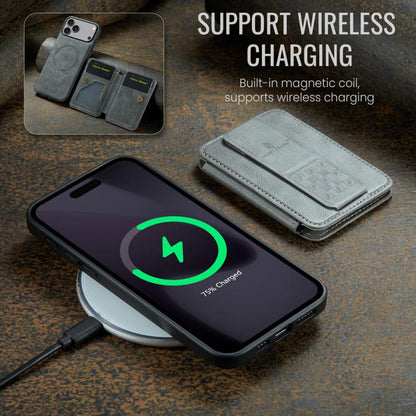 For iPhone 17 Pro Max Fierre Shann Oil Wax Cow Leather Card Holder Back Phone Case(Grey) - iPhone 17 Pro Max Cases by FIERRE SHANN | Online Shopping UK | buy2fix