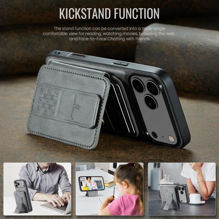 For iPhone 17 Pro Max Fierre Shann Oil Wax Cow Leather Card Holder Back Phone Case(Grey) - iPhone 17 Pro Max Cases by FIERRE SHANN | Online Shopping UK | buy2fix