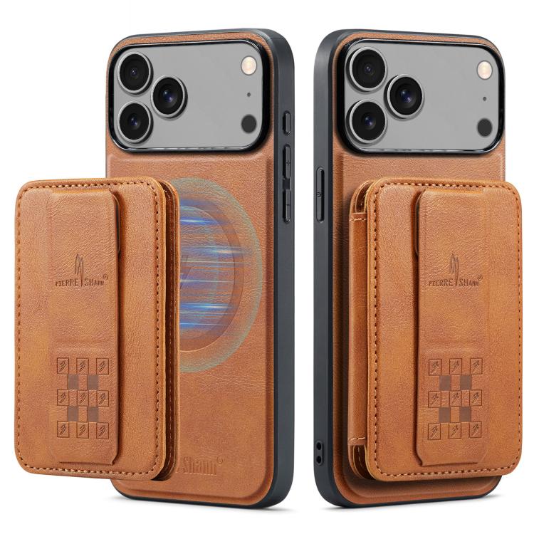 For iPhone 17 Pro Max Fierre Shann Oil Wax Cow Leather Card Holder Back Phone Case(Brown) - iPhone 17 Pro Max Cases by FIERRE SHANN | Online Shopping UK | buy2fix