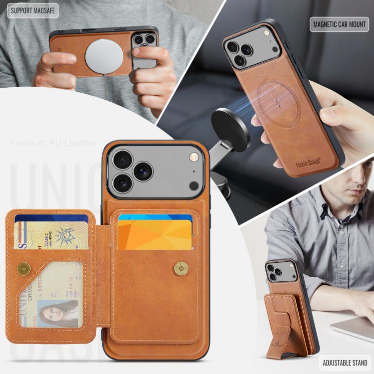 For iPhone 17 Pro Max Fierre Shann Oil Wax Cow Leather Card Holder Back Phone Case(Brown) - iPhone 17 Pro Max Cases by FIERRE SHANN | Online Shopping UK | buy2fix