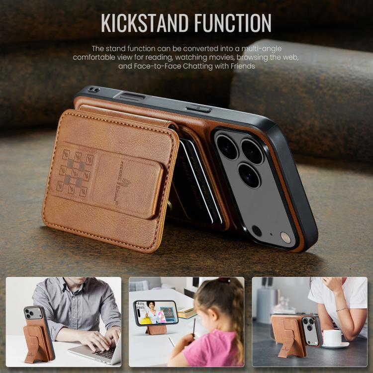 For iPhone 17 Pro Max Fierre Shann Oil Wax Cow Leather Card Holder Back Phone Case(Brown) - iPhone 17 Pro Max Cases by FIERRE SHANN | Online Shopping UK | buy2fix