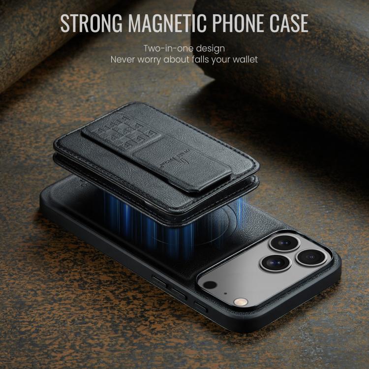 For iPhone 17 Pro Fierre Shann Oil Wax Cow Leather Card Holder Back Phone Case(Black) - iPhone 17 Pro Cases by FIERRE SHANN | Online Shopping UK | buy2fix