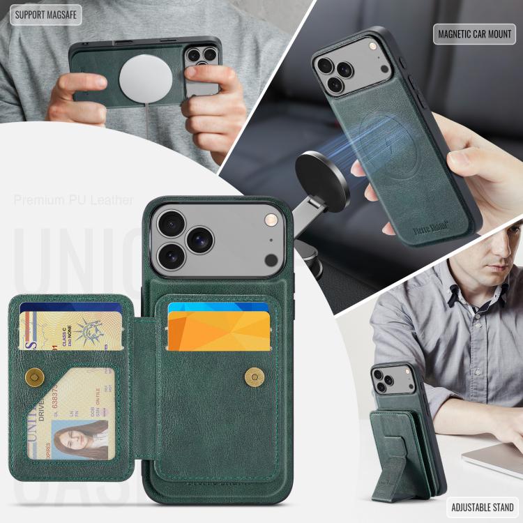 For iPhone 17 Pro Fierre Shann Oil Wax Cow Leather Card Holder Back Phone Case(Green) - iPhone 17 Pro Cases by FIERRE SHANN | Online Shopping UK | buy2fix