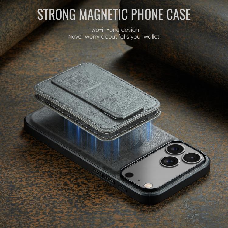 For iPhone 17 Pro Fierre Shann Oil Wax Cow Leather Card Holder Back Phone Case(Grey) - iPhone 17 Pro Cases by FIERRE SHANN | Online Shopping UK | buy2fix