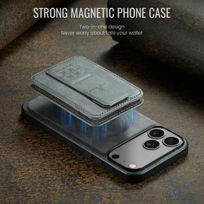 For iPhone 17 Pro Fierre Shann Oil Wax Cow Leather Card Holder Back Phone Case(Grey) - iPhone 17 Pro Cases by FIERRE SHANN | Online Shopping UK | buy2fix