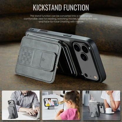 For iPhone 17 Pro Fierre Shann Oil Wax Cow Leather Card Holder Back Phone Case(Grey) - iPhone 17 Pro Cases by FIERRE SHANN | Online Shopping UK | buy2fix