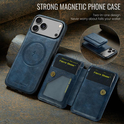 For iPhone 17 Pro Fierre Shann Oil Wax Cow Leather Card Holder Back Phone Case(Blue) - iPhone 17 Pro Cases by FIERRE SHANN | Online Shopping UK | buy2fix