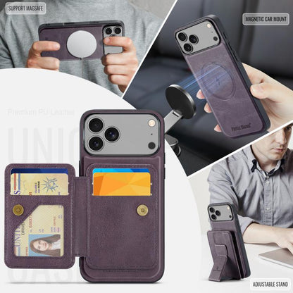 For iPhone 17 Pro Fierre Shann Oil Wax Cow Leather Card Holder Back Phone Case(Purple) - iPhone 17 Pro Cases by FIERRE SHANN | Online Shopping UK | buy2fix