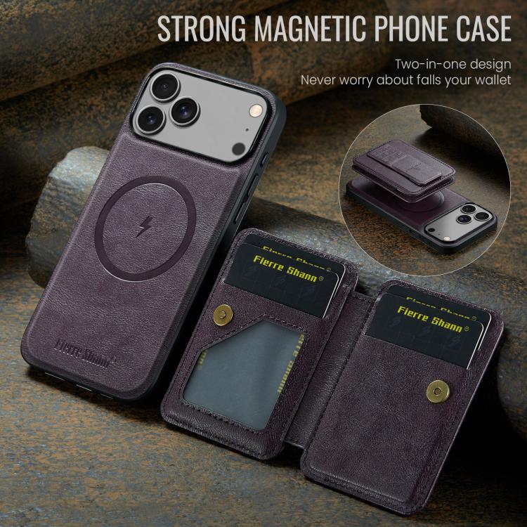 For iPhone 17 Pro Fierre Shann Oil Wax Cow Leather Card Holder Back Phone Case(Purple) - iPhone 17 Pro Cases by FIERRE SHANN | Online Shopping UK | buy2fix