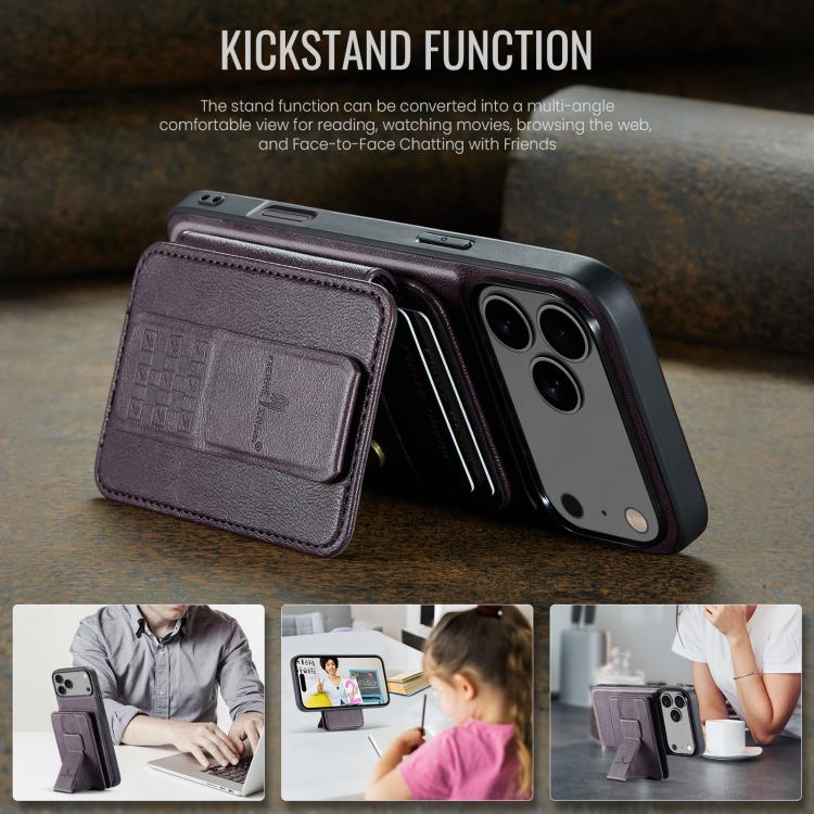 For iPhone 17 Pro Fierre Shann Oil Wax Cow Leather Card Holder Back Phone Case(Purple) - iPhone 17 Pro Cases by FIERRE SHANN | Online Shopping UK | buy2fix