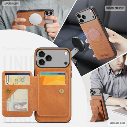 For iPhone 17 Pro Fierre Shann Oil Wax Cow Leather Card Holder Back Phone Case(Brown) - iPhone 17 Pro Cases by FIERRE SHANN | Online Shopping UK | buy2fix