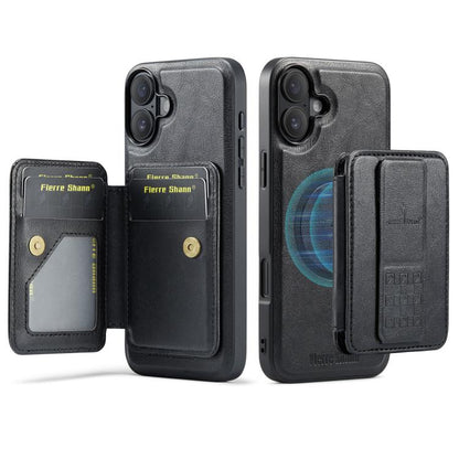 For iPhone 17 Fierre Shann Oil Wax Cow Leather Card Holder Back Phone Case(Black) - iPhone 17 Cases by FIERRE SHANN | Online Shopping UK | buy2fix