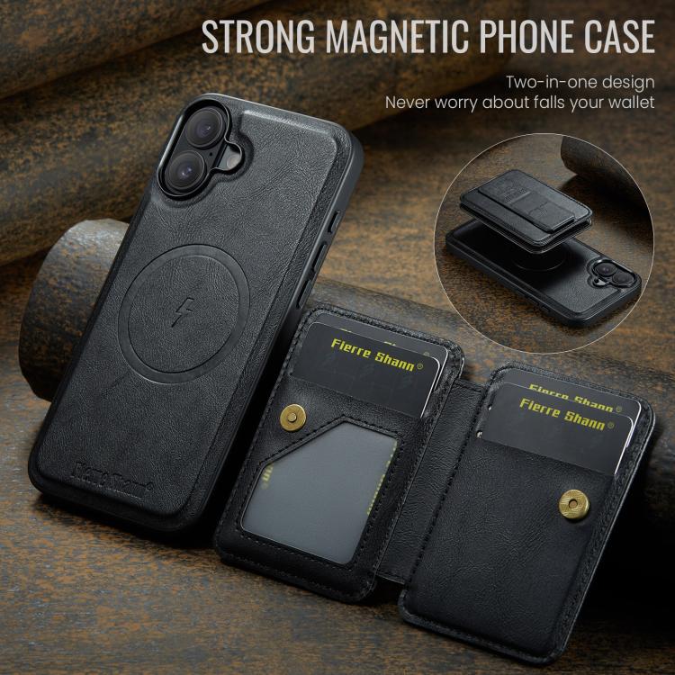 For iPhone 17 Fierre Shann Oil Wax Cow Leather Card Holder Back Phone Case(Black) - iPhone 17 Cases by FIERRE SHANN | Online Shopping UK | buy2fix