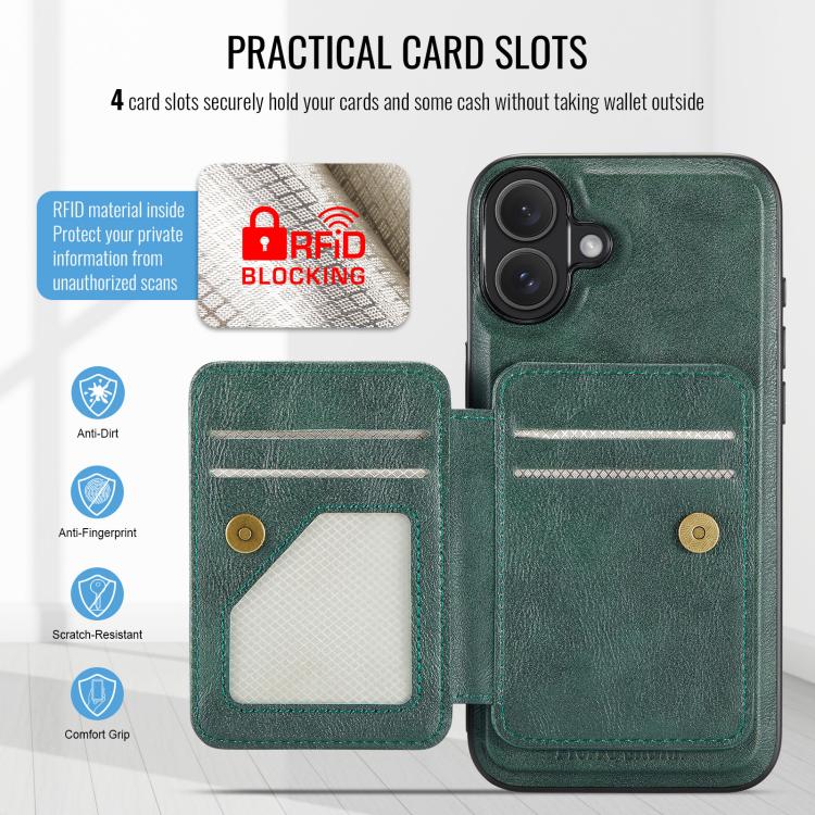 For iPhone 17 Fierre Shann Oil Wax Cow Leather Card Holder Back Phone Case(Green) - iPhone 17 Cases by FIERRE SHANN | Online Shopping UK | buy2fix